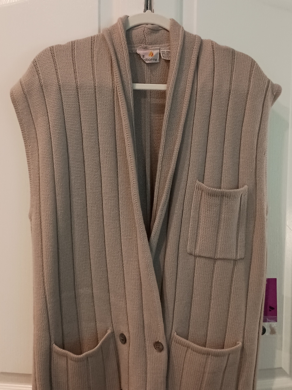 Sleeveless Ribbed Cardigan Vest in Beige by Claiborne
